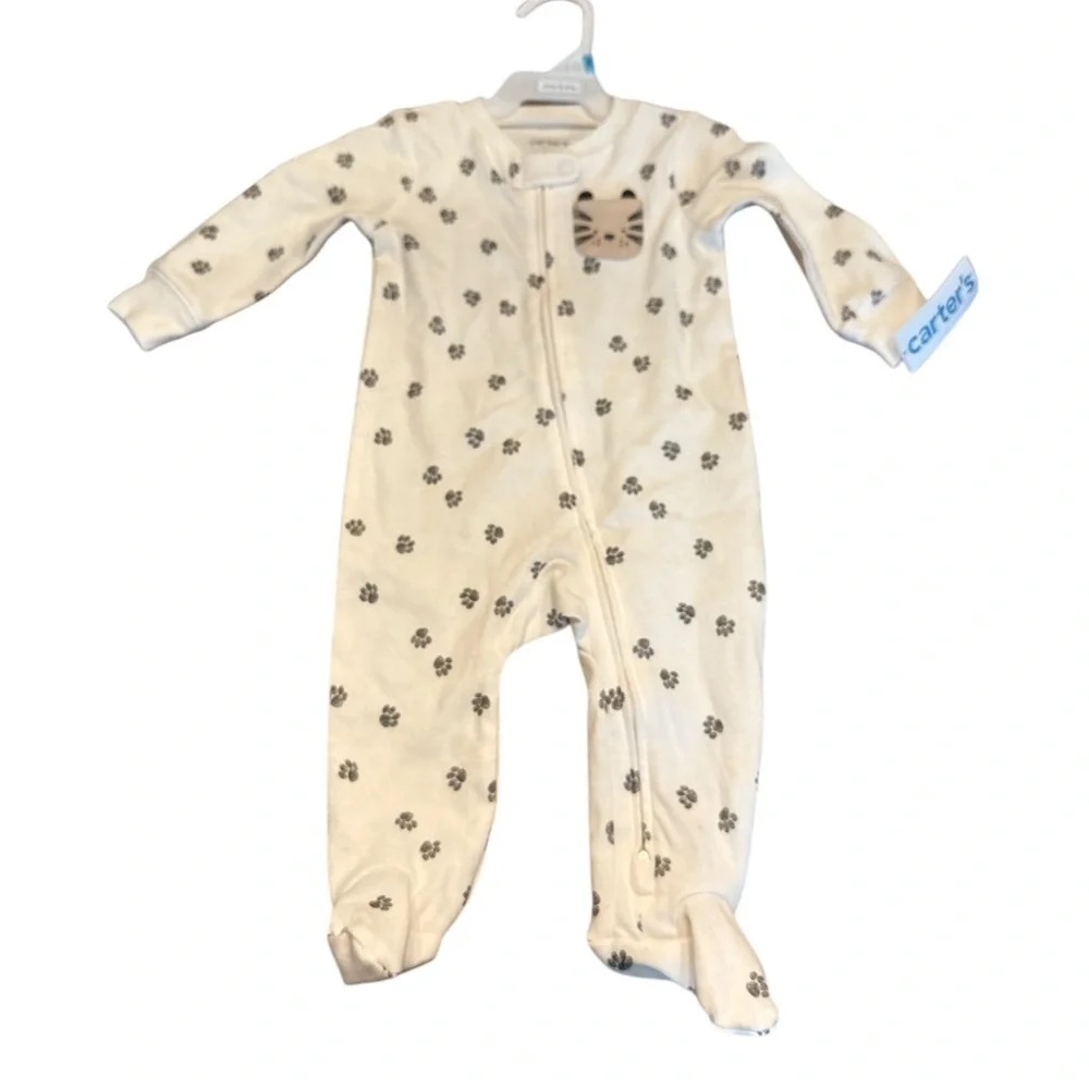 Carter's White and Gray Paw Print Baby Onesie